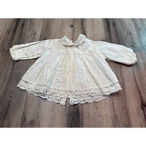 Vintage Baby Wonderalls 4 Girls White Lace Trim Blouse With Long Sleeves & Butto